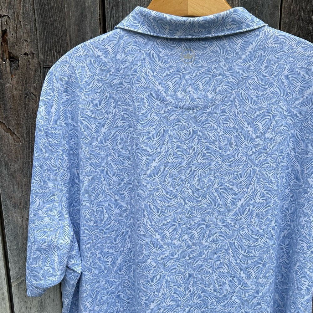 Peter Millar Performance Short Sleeve Jersey Polo Shirt Palm Leaf Blue White XXL - Picture 11 of 16